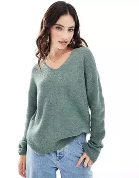 Vero Moda – легкий свитер зеленого меланжевого цвета с V-образным вырезом