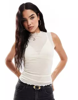 Vero Moda – легкий трикотажный топ без рукавов с ребристой отделкой кремового цвета