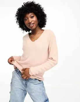 Vero Moda – Легкий вязаный свитер розового цвета с V-образным вырезом