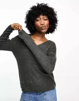 Vero Moda – Легкий вязаный свитер с V-образным вырезом серого меланхоличного цвета