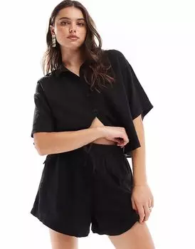 Vero Moda - Mix & Match - Черные шорты-клеш из льняной смеси с широкими штанинами