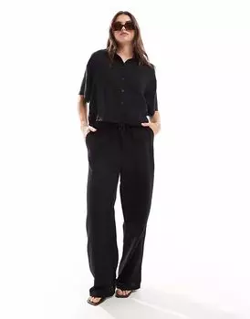 Vero Moda - Mix & Match - Широкие брюки с поясом на талии из черного льна