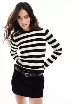Vero Moda – облегающий свитер в рубчик в черно-белую полоску