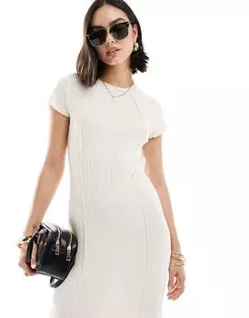Vero Moda — платье длиной до щиколотки из фактурного трикотажа кремового цвета с волнистыми краями