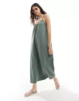 Vero Moda – Платье макси цвета хаки на бретелях