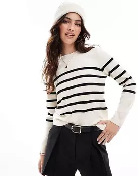 Vero Moda — свитер кремово-белого цвета с круглым вырезом и черными полосками