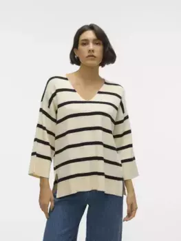 Vero Moda Свитер с V-образным вырезом "VMSABA ПУЛОВЕР В ПОЛОСКУ С V-NCK 3/4 GA NOOS", черный