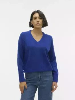 Vero Moda Свитер с V-образным вырезом "VMELLYLEFILE LS V-NECK PULLOVER", цвет Mazarine Blue Detail:W Melange