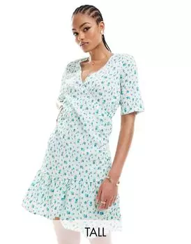 Vero Moda Tall – голубое мини-платье с запахом и цветочным узором