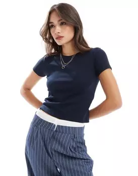Vero Moda - Темно-синяя футболка в рубчик с круглым вырезом
