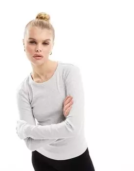 Vero Moda – топ в тонкую рубчик с длинными рукавами светло-серого цвета