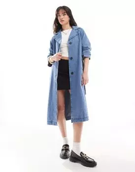Vero Moda — Тренч из денима синего цвета с поясом