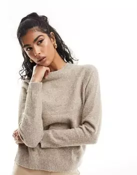 Vero Moda — Вязаный свитер с круглым вырезом меланжевого бежевого цвета