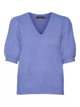 Vero Moda вязаный свитер "VMELLYLEFILE SS V-NECK PUFF PULLOVER", цвет Jacaranda Detail:W Melange
