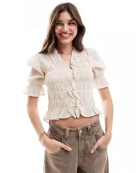 Vero Moda – высококачественный топ кремового цвета со сборками