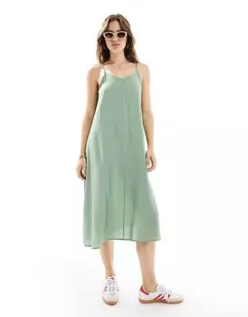 Vero Moda – зеленое платье миди с V-образным вырезом, тонкими бретелями и V-образным вырезом