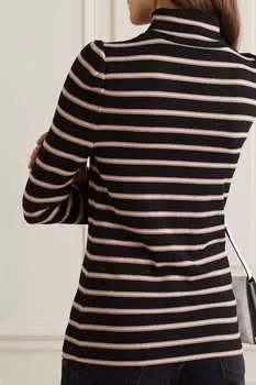 VERONICA BEARD Топ из джерси в рубчик в полоску Cedar с воротником под горло, черный