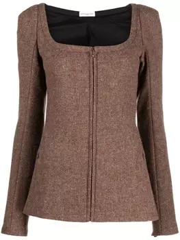 Veronique Leroy приталенный жакет с квадратным вырезом, коричневый