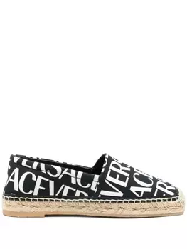 Versace all-over logo print espadrilles, черный