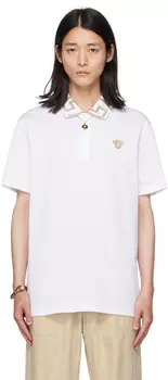 Versace Белая футболка-поло с узором грека