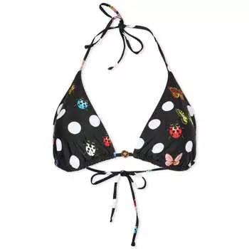 Versace Бикини-топ с треугольными чашечками в горошек и божью коровку, черный