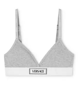 Versace бюстгальтер с нашивкой-логотипом, серый