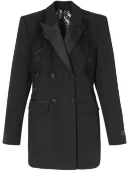 Versace двубортный блейзер Barocco с кружевом, черный