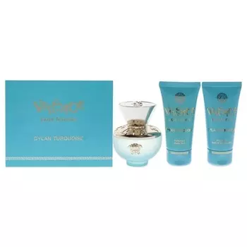 Versace Dylan Turquoise 1.7Oz Edt Spray, Perfumed Body Gel, Bath And Shower Gel Women 3 Pc Gift Set