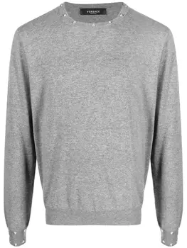 Versace джемпер с круглым вырезом и заклепками, серый