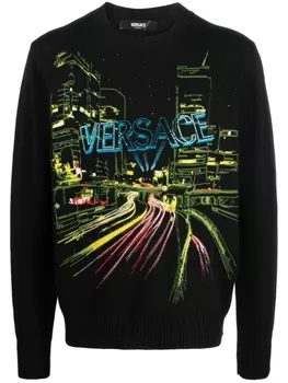 Versace джемпер с вышивкой City Lights, черный