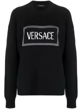 Versace джемпер в рубчик с логотипом, черный