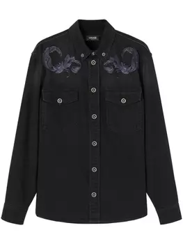 Versace джинсовая рубашка Barocco с вышивкой, черный