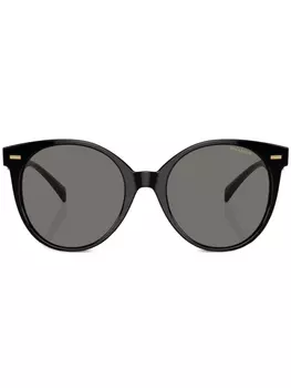 Versace Eyewear солнцезащитные очки в круглой оправе с логотипом, черный