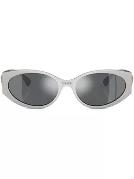 Versace Eyewear солнцезащитные очки в овальной оправе с логотипом, серебристый