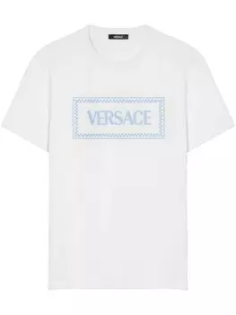 Versace футболка из хлопка с вышитым логотипом, белый
