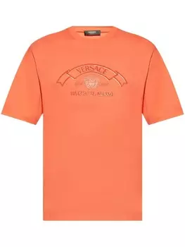 Versace футболка из хлопка с вышитым логотипом, оранжевый