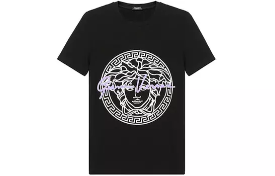 VERSACE Футболка прямого кроя с круглым вырезом и короткими рукавами, женская, черная, SS21