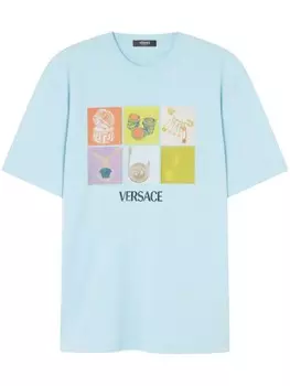 Versace футболка с графичным принтом, синий