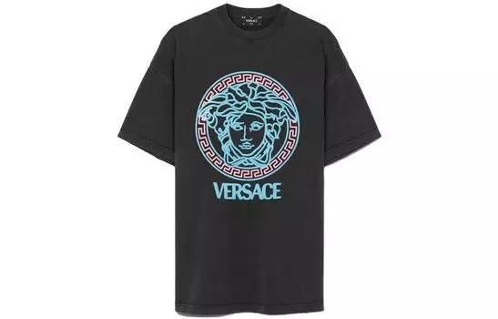 VERSACE Футболка с логотипом «Черный/Неоново-голубой/Неоново-розовый»