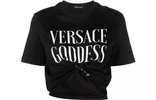 VERSACE Футболка с принтом «Богиня» «Черная»