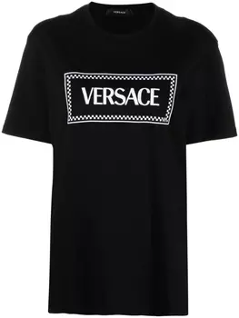 Versace футболка с вышитым логотипом, черный