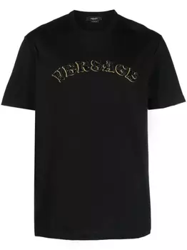 Versace футболка с вышитым логотипом, черный