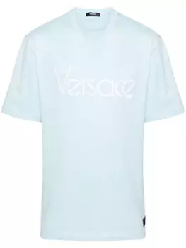 Versace футболка с вышитым логотипом, синий