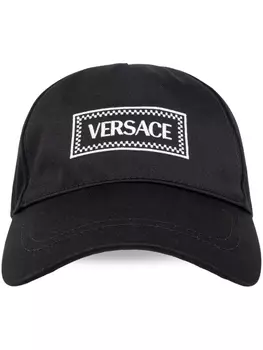 Versace хлопковая кепка с вышитым логотипом, черный
