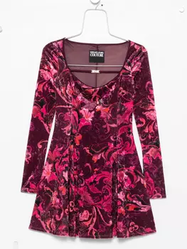 Versace Jeans Couture бархатное мини-платье с цветочным принтом, красный