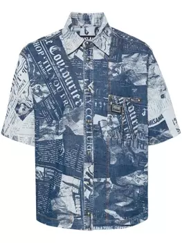 Versace Jeans Couture джинсовая рубашка с принтом Magazine, синий