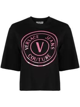 Versace Jeans Couture футболка с блестками и логотипом, черный