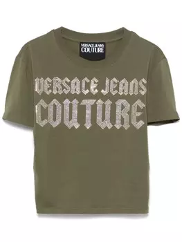 Versace Jeans Couture футболка с логотипом и кристаллами, зеленый