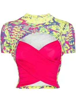 Versace Jeans Couture футболка с узором тай-дай и вырезами, зеленый