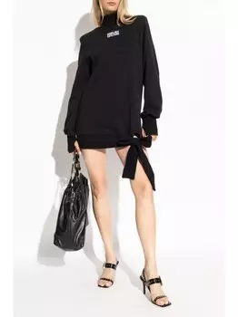 Versace Jeans Couture хлопковое мини-платье с логотипом, черный